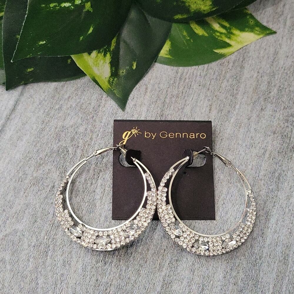 G by Gennaro Silver Toned Marquis & Round Rhinestone Hoop Earrings NEW